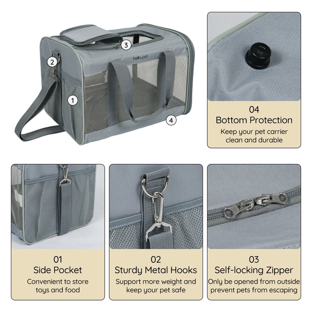 BELLA & PAL Cat Carrier Travel Bag, Airline Approved Lightweight,Soft Sided Pet Carrier for Puppy Dogs up to 18lbs,Collapsible Soft Sided Travel Carrier.