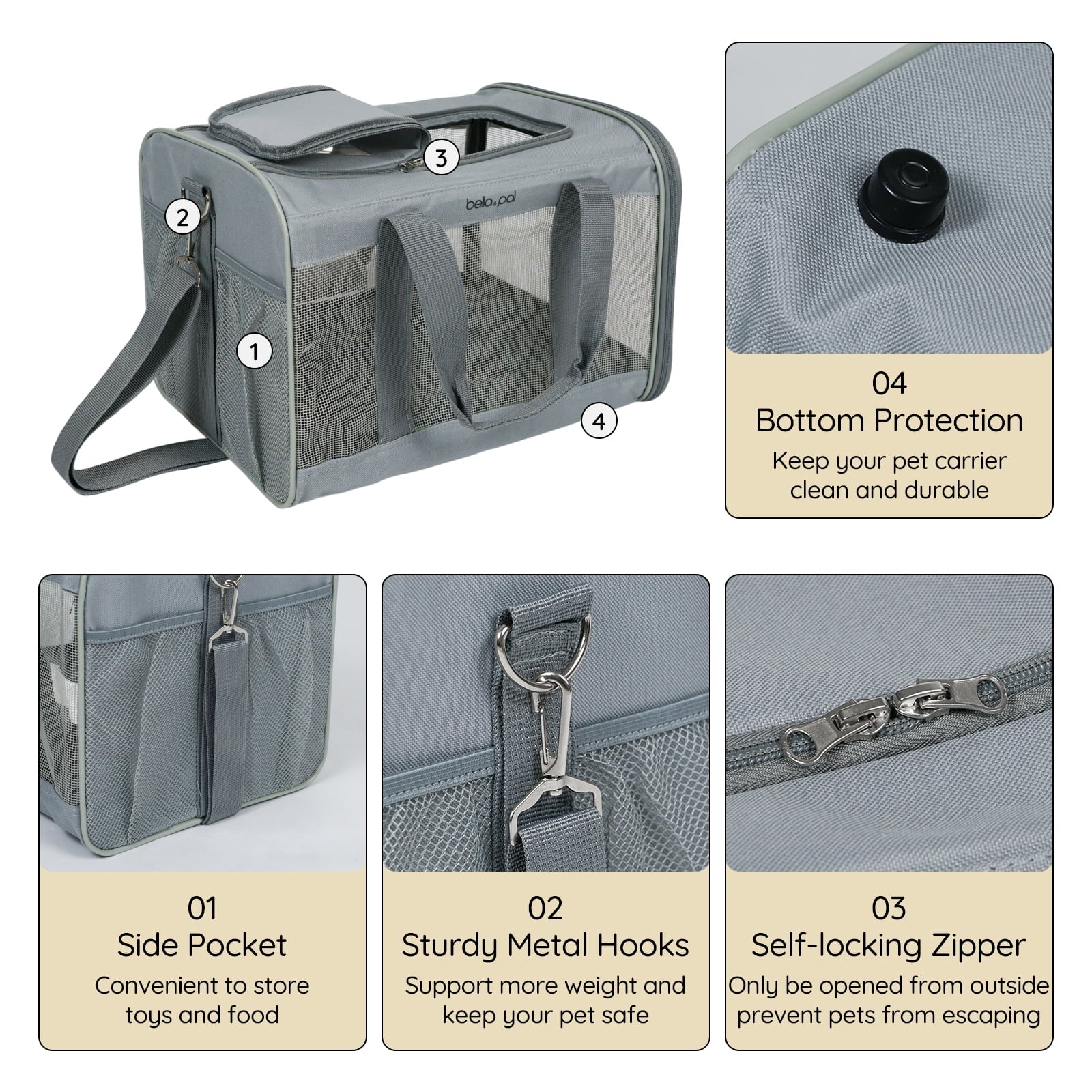 BELLA & PAL Cat Carrier Travel Bag, Airline Approved Lightweight,Soft Sided Pet Carrier for Puppy Dogs up to 18lbs,Collapsible Soft Sided Travel Carrier.