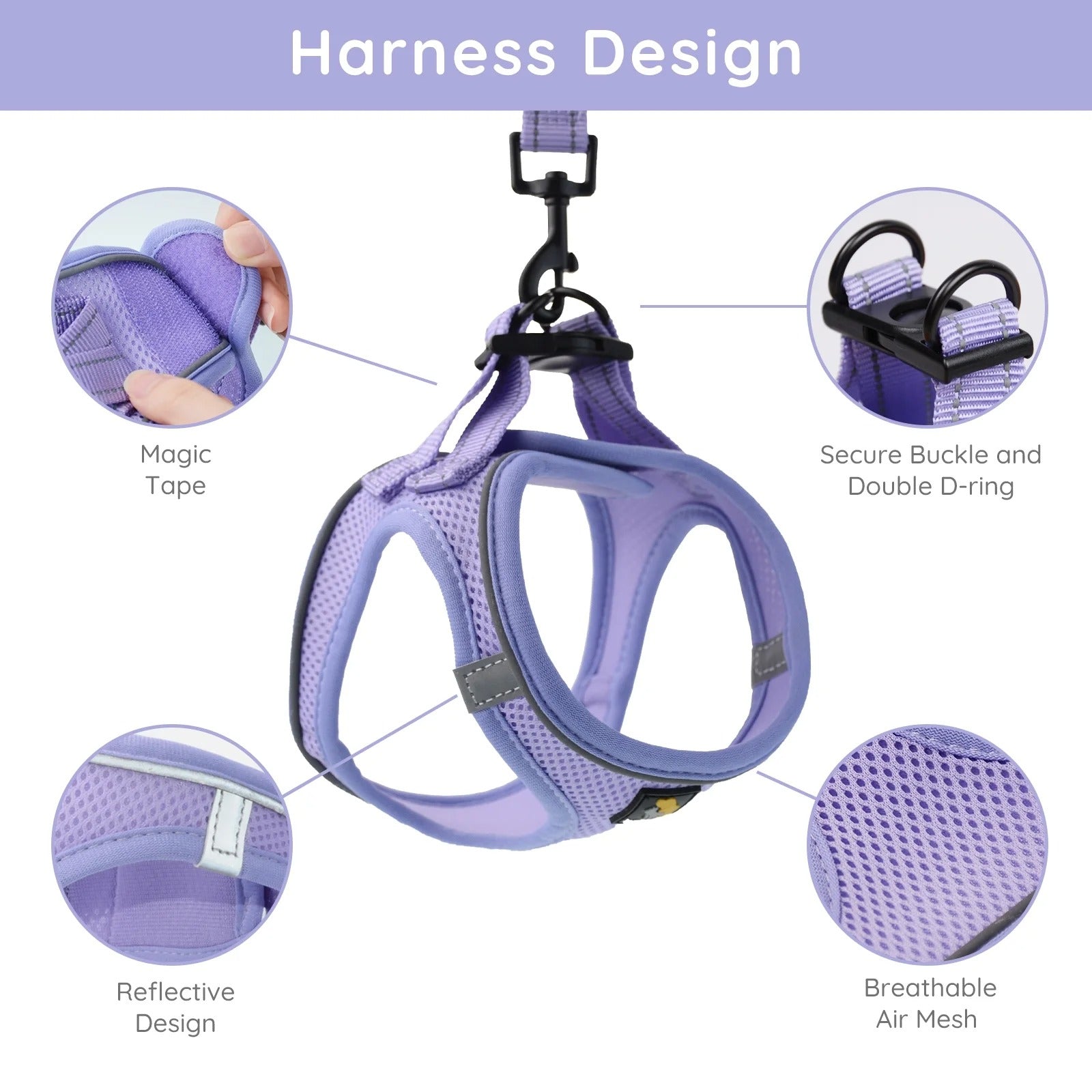 BELLA & PAL Cat Harness and Leash for Walking,Breathable Air Mesh Adjustable Vest Harnesses for Cats, Easy Control Safety Reflective Strips Harness