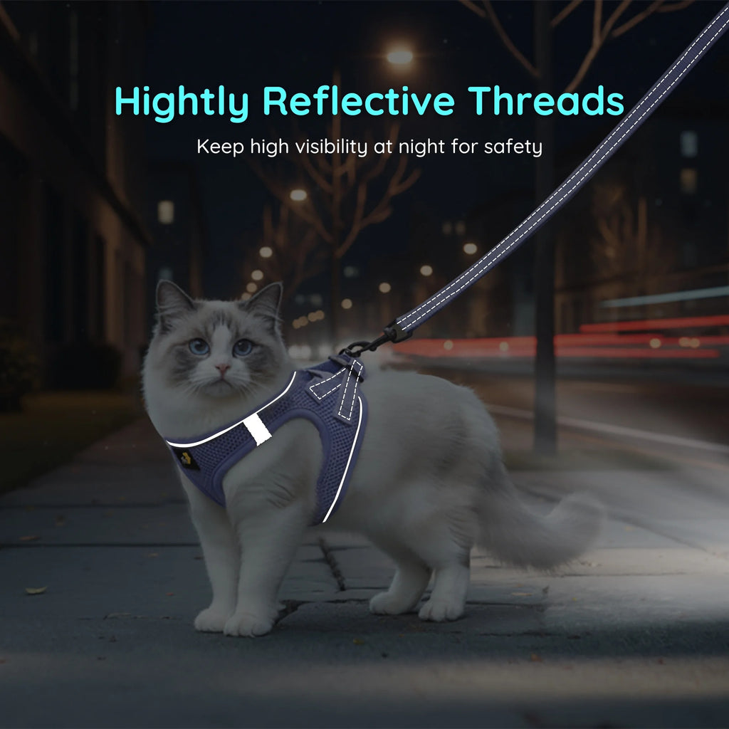 BELLA & PAL Cat Harness and Leash for Walking,Breathable Air Mesh Adjustable Vest Harnesses for Cats, Easy Control Safety Reflective Strips Harness