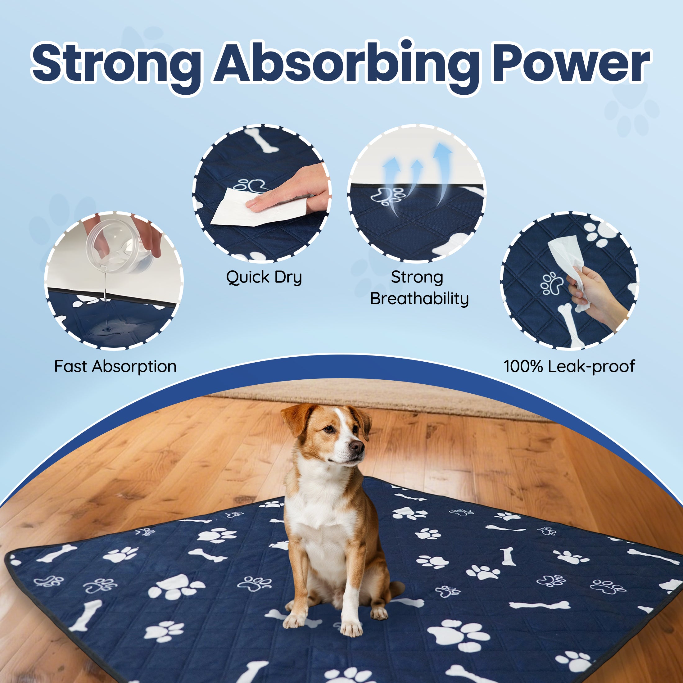 Lapnalleb Pet Washable Pee Pads for Dogs, 2 Pack, Non-Slip Dog Pads with Heavy Absorbency, Reusable Training Pads, 71”x 71”, XXL
