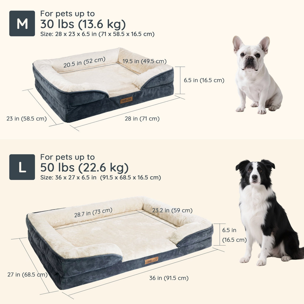 BELLA & PAL Orthopedic Dog Bed for Medium Small Dogs,Removable Washable,TPU waterproof layer, Non-Slip Bottom Dog Sofa Bed