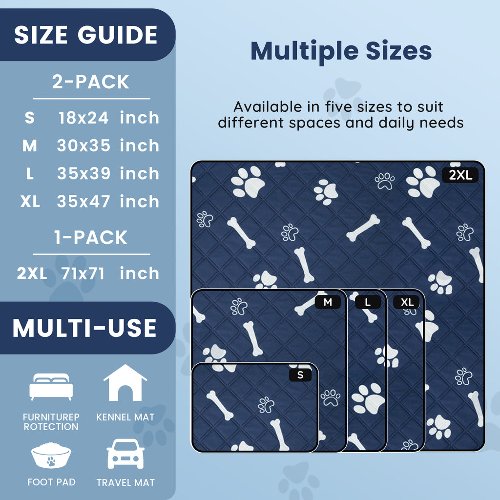 Lapnalleb Pet Washable Pee Pads for Dogs, 2 Pack, Non-Slip Dog Pads with Heavy Absorbency, Reusable Training Pads, 71”x 71”, XXL