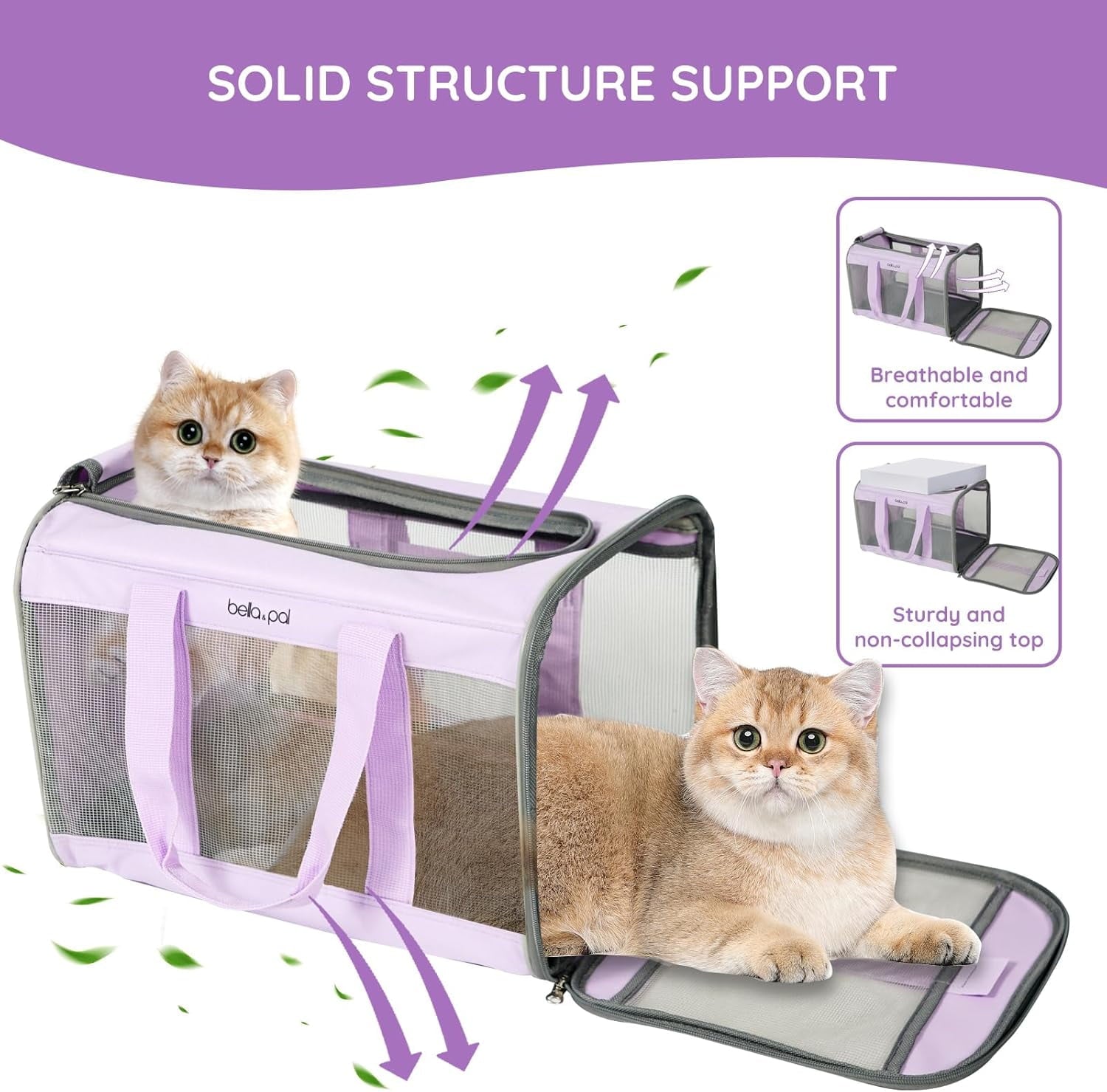 BELLA & PAL Cat Carrier Travel Bag, Airline Approved Lightweight,Soft Sided Pet Carrier for Puppy Dogs up to 18lbs,Collapsible Soft Sided Travel Carrier.
