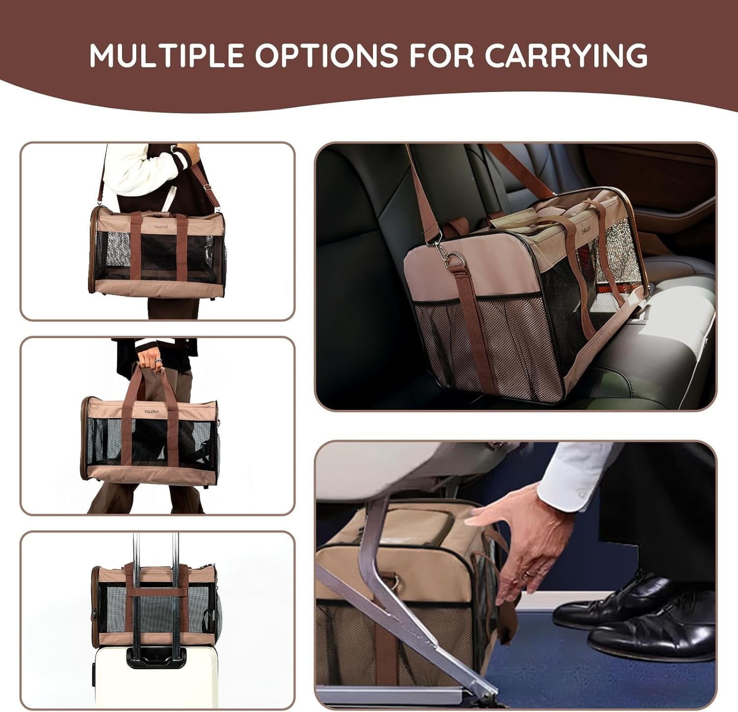 BELLA & PAL Cat Carrier Travel Bag, Airline Approved Lightweight,Soft Sided Pet Carrier for Puppy Dogs up to 18lbs,Collapsible Soft Sided Travel Carrier.