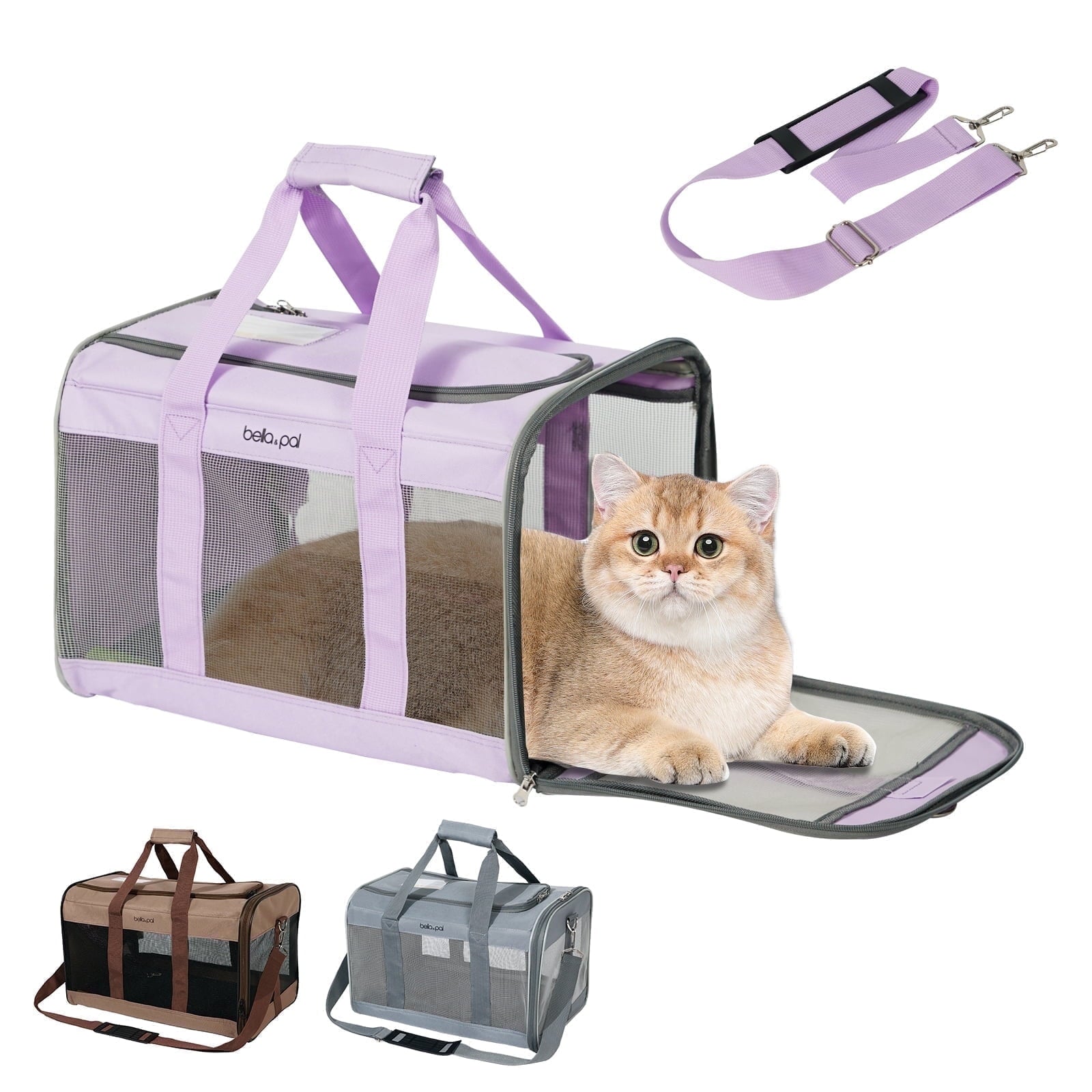 BELLA & PAL Cat Carrier Travel Bag, Airline Approved Lightweight,Soft Sided Pet Carrier for Puppy Dogs up to 18lbs,Collapsible Soft Sided Travel Carrier.