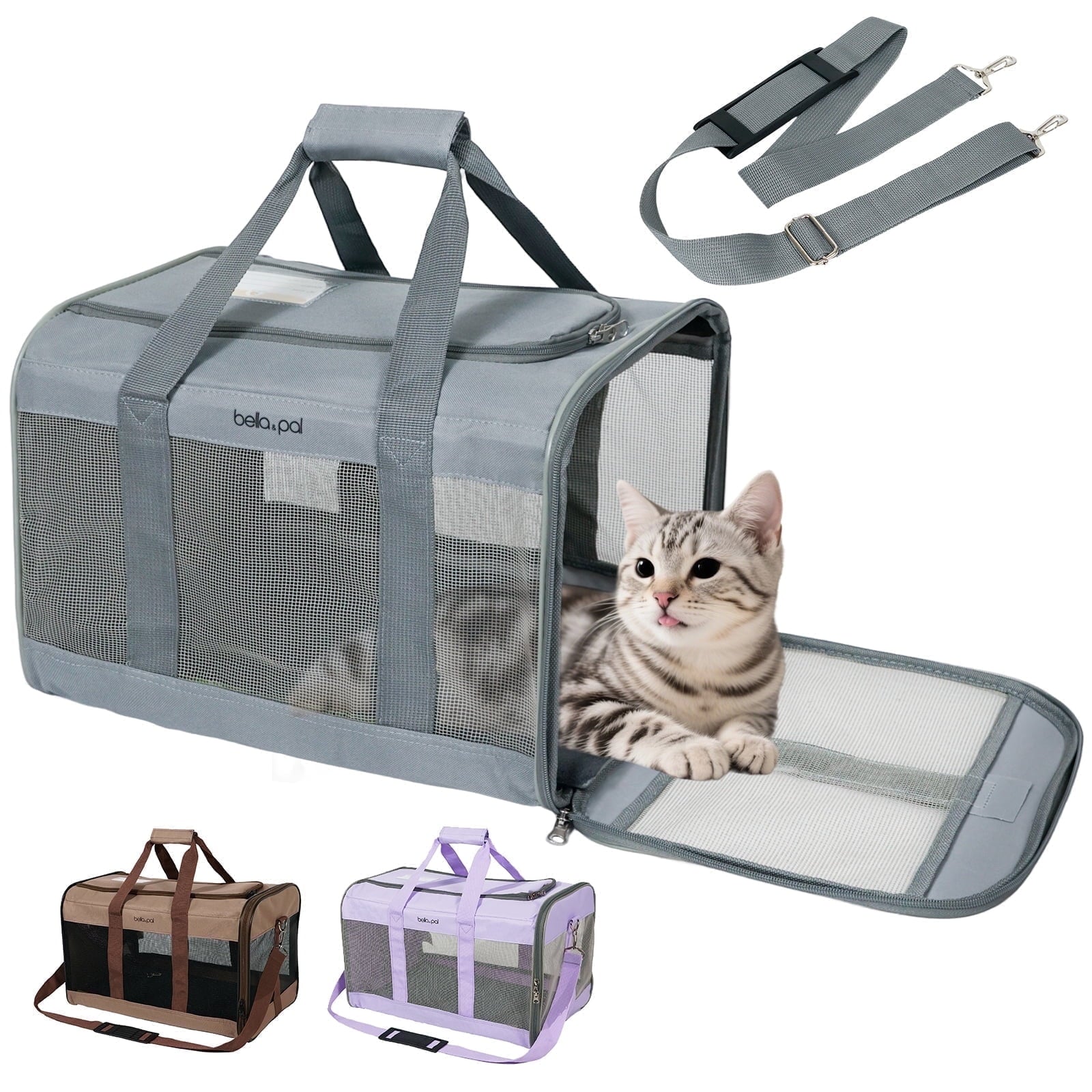 BELLA & PAL Cat Carrier Travel Bag, Airline Approved Lightweight,Soft Sided Pet Carrier for Puppy Dogs up to 18lbs,Collapsible Soft Sided Travel Carrier.