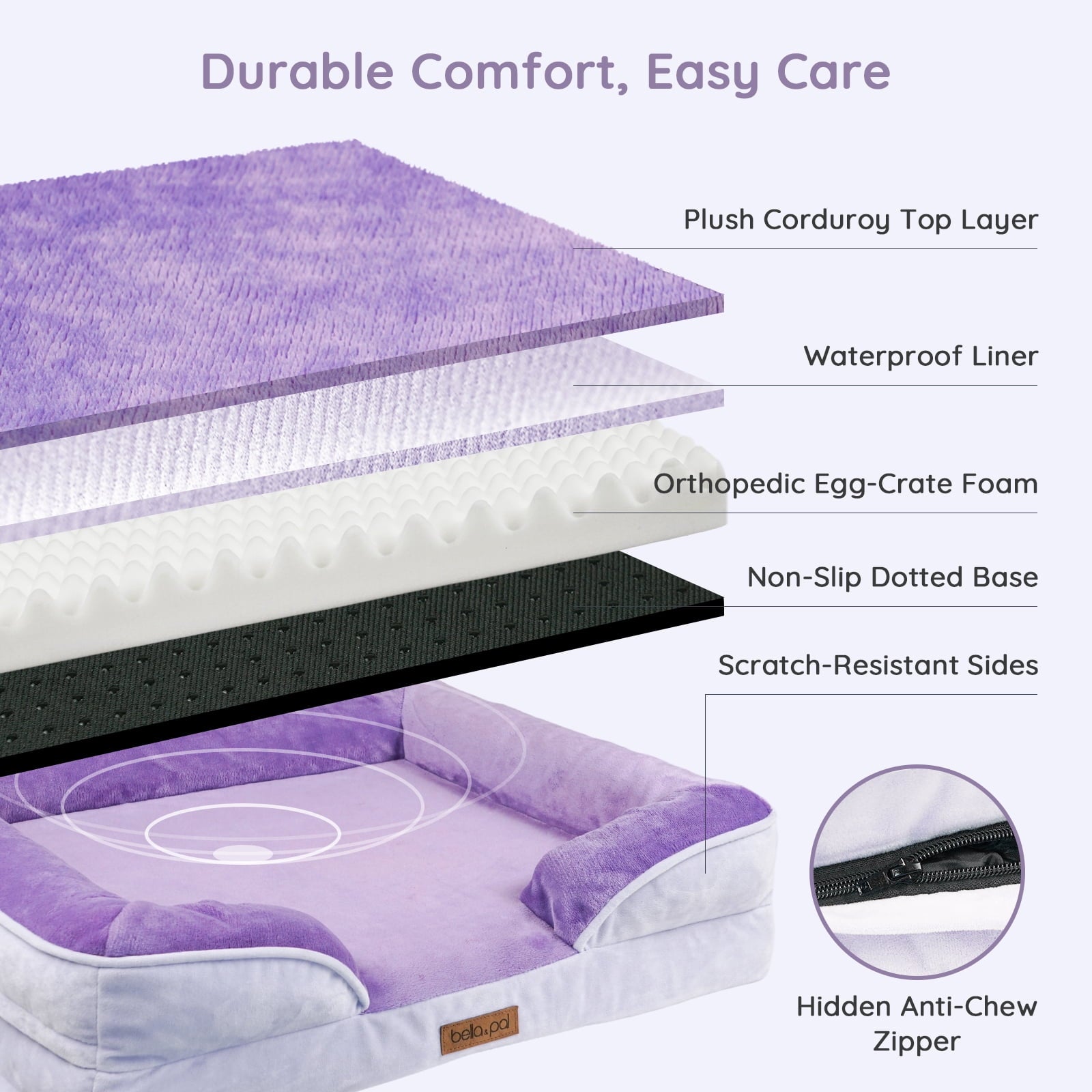 BELLA & PAL Orthopedic Dog Bed for Medium Small Dogs,Removable Washable,TPU waterproof layer, Non-Slip Bottom Dog Sofa Bed