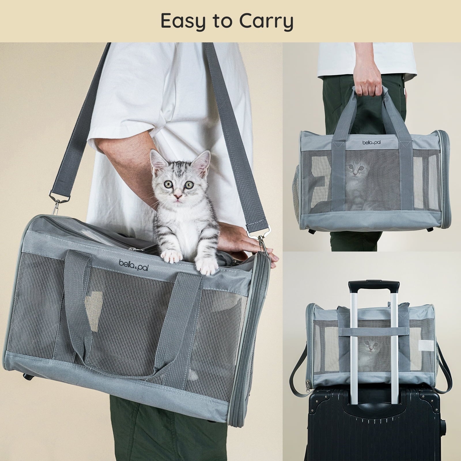 BELLA & PAL Cat Carrier Travel Bag, Airline Approved Lightweight,Soft Sided Pet Carrier for Puppy Dogs up to 18lbs,Collapsible Soft Sided Travel Carrier.