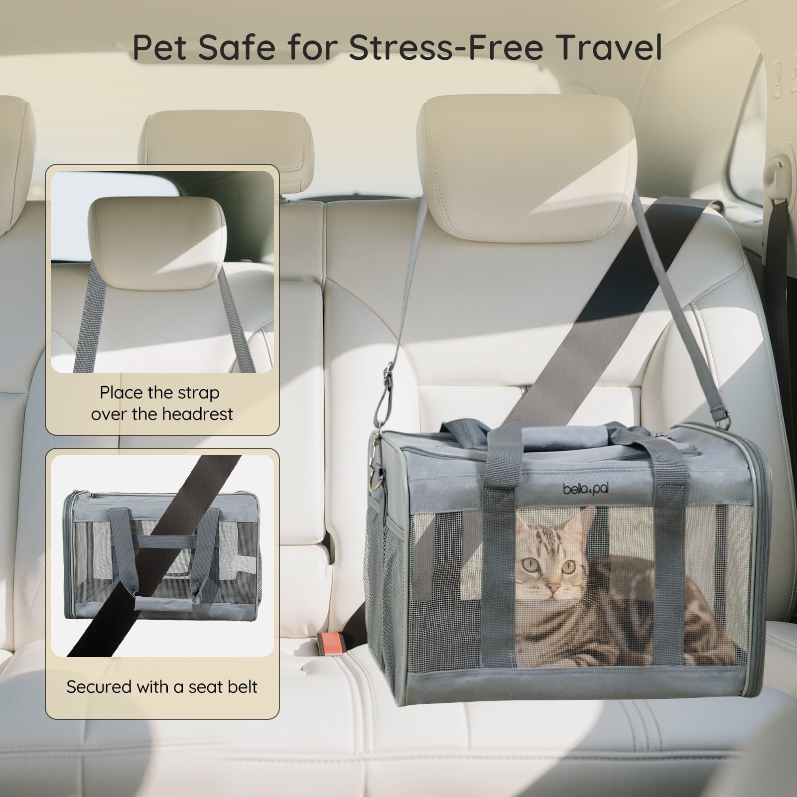 BELLA & PAL Cat Carrier Travel Bag, Airline Approved Lightweight,Soft Sided Pet Carrier for Puppy Dogs up to 18lbs,Collapsible Soft Sided Travel Carrier.